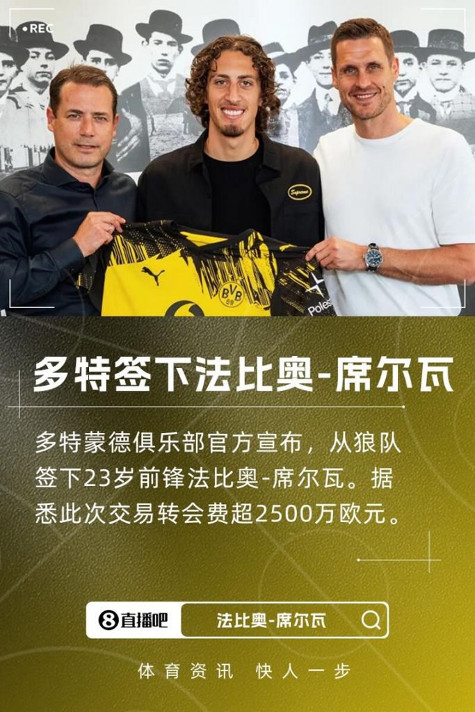 转会费超2500万欧！官方：多特签下狼队前锋法比奥-席尔瓦